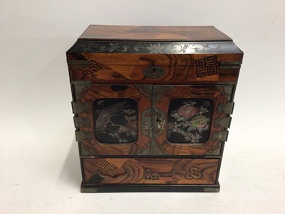 Lot 687 - Vintage Japanese marquetry cabinet, with inlaid mother of pearl decoration and metal mounts, 32.5cm high