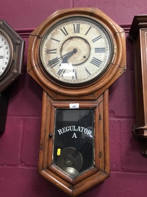 Lot 683 - Late 19th century American Regulator A drop dial wall clock with pendulum