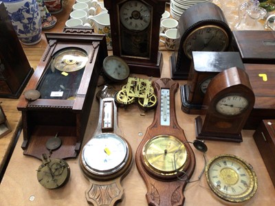 Lot 689 - Edwardian wall clock, and a selection of other clocks, movements and barometers