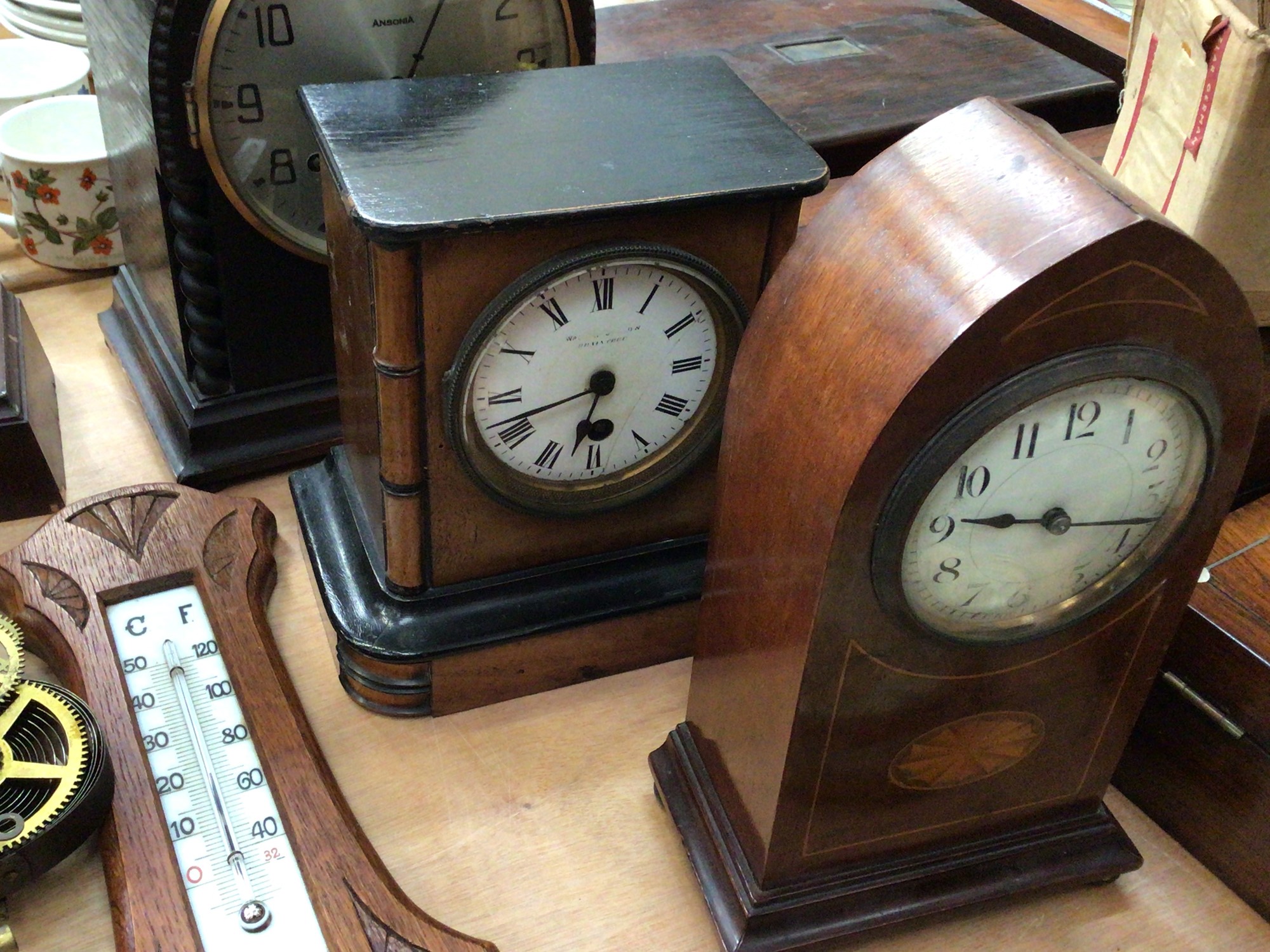 Lot 689 Edwardian wall clock, and a selection of