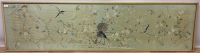 Lot 1014 - Large and decorative Chinese silkwork panel depicting a peacock amongst flora and fauna