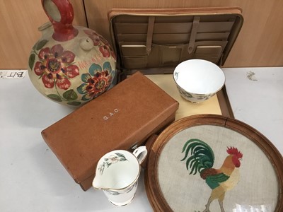 Lot 748 - Harrods leather box, leather covered writing case, mid 20th century 'Malaga' pottery vessel, Staffordshire and Royal Worcester Evesham china etc