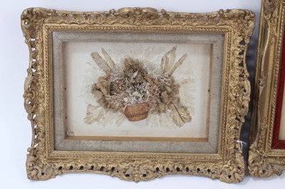 Lot 781 - Two Regency seaweed and shell displays in baskets, one with charming seaweed verse, both mounted in gilt glazed frames, 26 x 33 cm and 29 x 31 cm