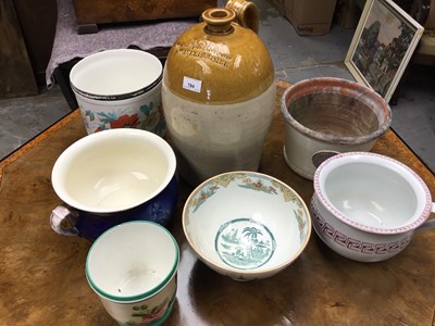 Lot 784 - An old Bond of Wiveliscombe wine flagon, assorted jardinières and other china (7)c