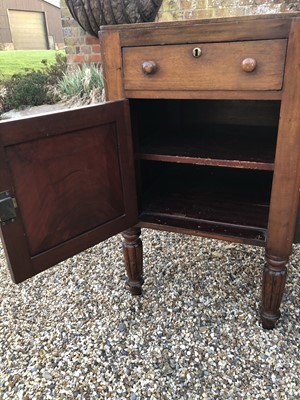 Lot 27 - William IV mahogany sideboard with sunk centre and an arrangement of two drawers and four cupboards, on turned and fluted tapered legs, 192cm wide x 60cm deep x 94cm high