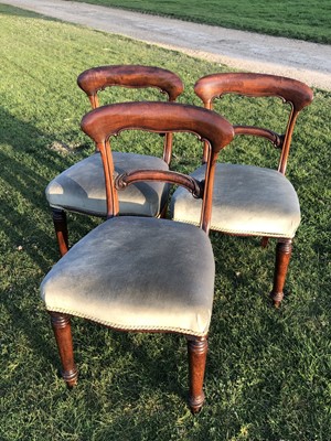 Lot 30 - Three pairs of Victorian mahogany dining chairs and a further trio of mahogany chairs, each with upholstered seat (9)