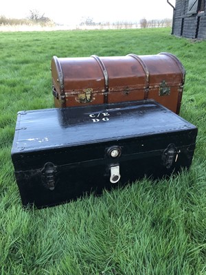 Lot 32 - Vintage dome topped canvas and wooden bound trunk, together with another rectangular trunk, 92cm and 87cm