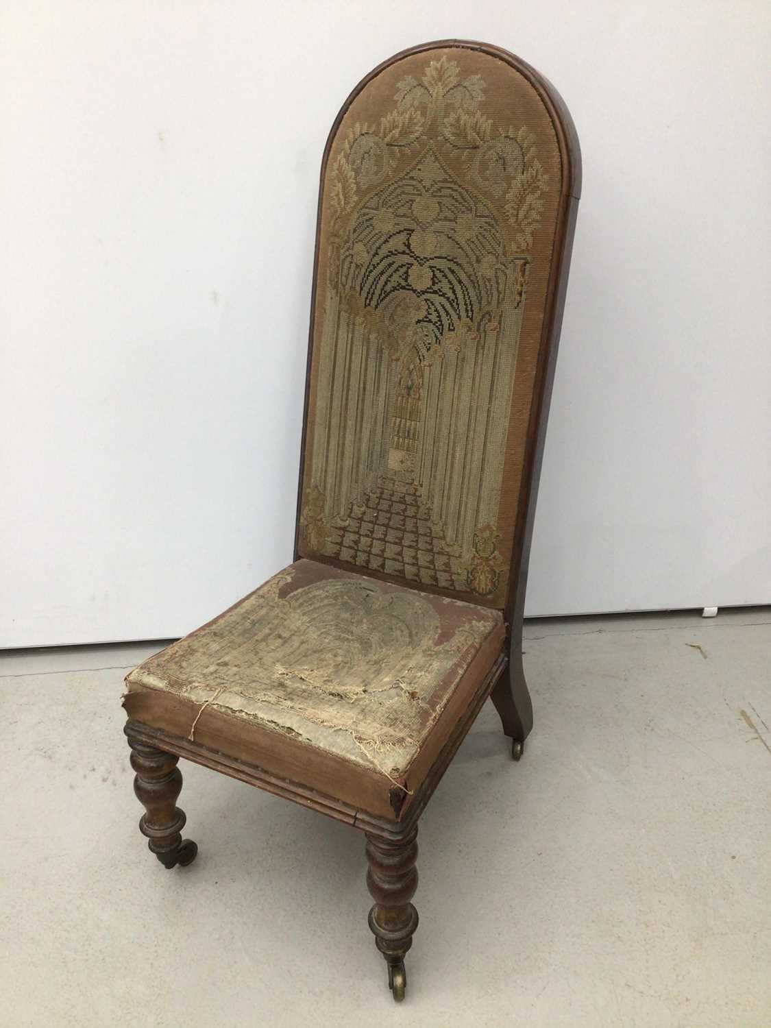 Lot 122 - Victorian rosewood prie dieu chair with arched back on turned front legs with original tapestry upholstery