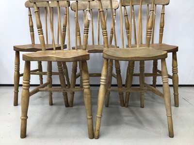 Lot 35 - Five country stick back kitchen chairs