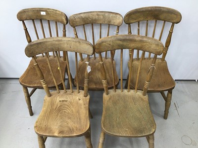 Lot 35 - Five country stick back kitchen chairs