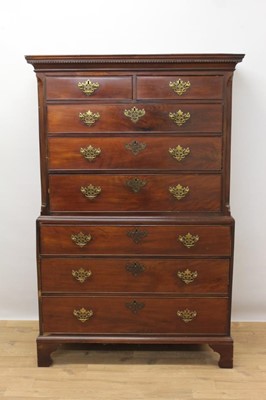 Lot 1396 - George III mahogany chest on chest with an arrangement of eight drawers