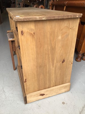 Lot 114 - Modern pine desk with three drawers and cupboard below together with an oak piano stool