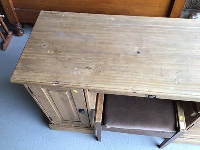 Lot 67 - Modern pine desk with three drawers and cupboard below together with an oak piano stool