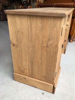Lot 67 - Modern pine desk with three drawers and cupboard below together with an oak piano stool