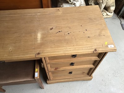 Lot 114 - Modern pine desk with three drawers and cupboard below together with an oak piano stool