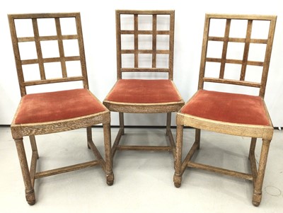 Lot 38 - Three Heals limed oak 'Tilden' chairs, each with drop-in seats and makers plaques, together with a similar dining table, 152cm x 76cm (unmarked) and a similar two door cupboard, lacking shelves, 12...