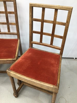 Lot 38 - Three Heals limed oak 'Tilden' chairs, each with drop-in seats and makers plaques, together with a similar dining table, 152cm x 76cm (unmarked) and a similar two door cupboard, lacking shelves, 12...