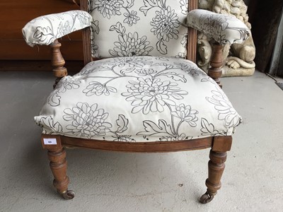 Lot 69 - Walnut framed open armchair with floral upholstery on turned front legs H100, W65, D62cm