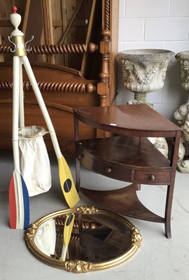 Lot 70 - Georgian mahogany corner washstand, nautical stick stand and a gilt framed oval wall mirror