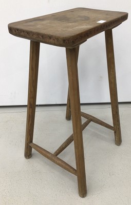 Lot 40 - Victorian pine stool with rectangular top on faceted tapering legs joined by stretchers, 71cm high x 46cm wide x 25.5cm deep