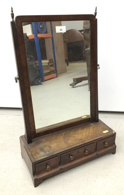 Lot 42 - 19th century mahogany toilet mirror with rectangular plate above rectangular plateau containing three small drawers, 38cm wide x 60cm high
