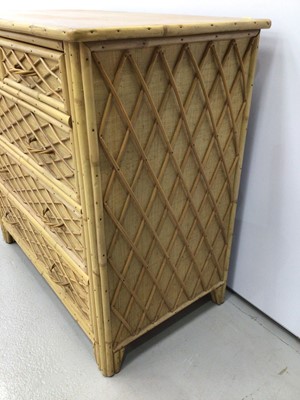 Lot 44 - Early/mid 20th century bamboo and light wood chest of two short and three long drawers with lattice decorated drawer fronts, 92cm wide x 51cm deep x 90cm high