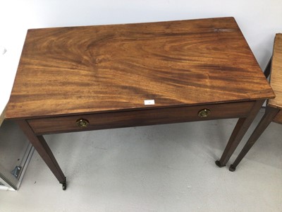 Lot 47 - 19th century mahogany hall table with single drawer, brass ring handles, on square taper legs terminating on brass castors, bearing label for Spillman & Co. London, 105cm wide x 54cm deep x 77cm hi...