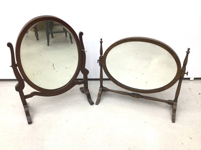 Lot 51 - Two mahogany swing toilet mirrors, miniature pine chest, Victorian mahogany babies bath (lacking liner) and a child's black lacquer balloon back chair (5)