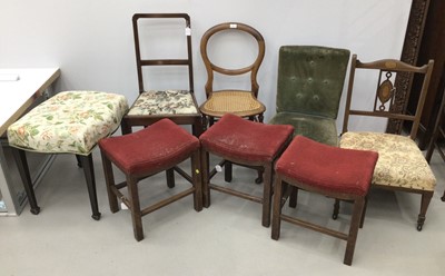 Lot 53 - An assortment of eight chairs and stools to include three matching dressing stools