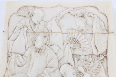 Lot 796 - Good quality late 19th century Japanese carved ivory card case decorated with figures and landscapes 10.5 x 6.75 cm