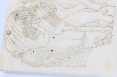 Lot 796 - Good quality late 19th century Japanese carved ivory card case decorated with figures and landscapes 10.5 x 6.75 cm