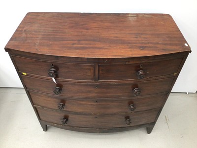 Lot 126 - 19th century mahogany chest of two short and three long drawers with turned bun handles, on bracket feet, 106cm wide x 51cm deep x 101cm high