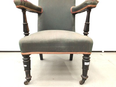 Lot 136 - Victorian prie dieu arm chair with turned supports and castors, 110cm high