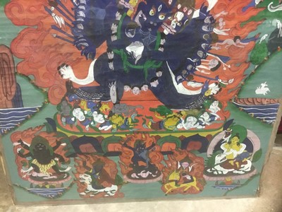 Lot 2395 - Tibetan Thangka on cloth framed