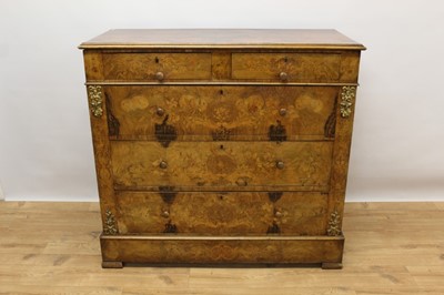 Lot 1448 - 19th century Continental inlaid walnut chest of two short and three long drawers