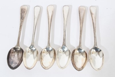 Lot 332 - Composite set of six Victorian beaded old English pattern teaspoons, (London 1869, 1872 & 1873), all at 8oz, each 14.5cm in length