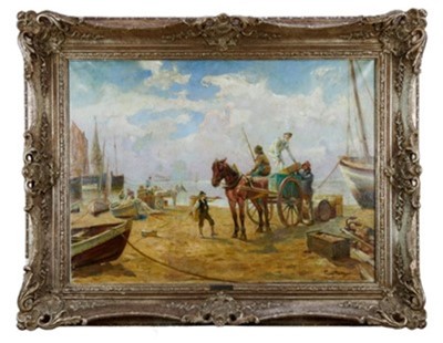 Lot 1250 - Fredrich (Fritz) Raupp (1871-1949) oil on canvas - unloading the catch, signed, framed