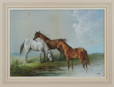 Lot 1106 - Edward Robert Smythe pastel - three horses, in glazed gilt frame, initialled