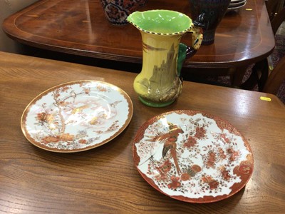 Lot 342 - Decorative Japanese Kutani porcelain plate, another similar French plate and a Burleigh ware Pied Piper jug (3)