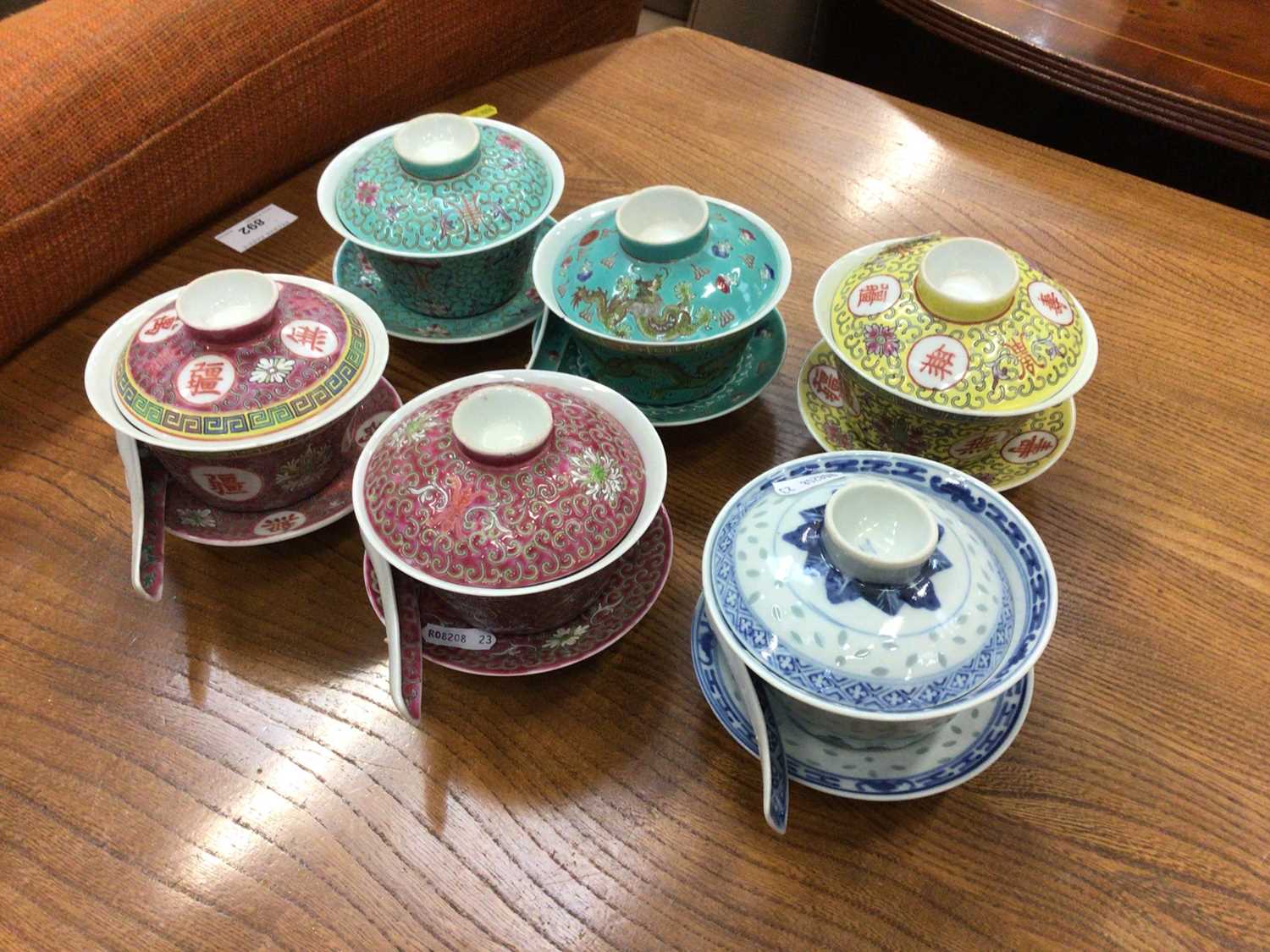 Lot 564 - Six decorative Chinese porcelain rice cups,