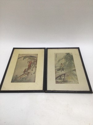 Lot 1916 - Selection on Chinese Silk panels, various sizes some used as cushion covers. Silk embroidered exotic birds, butterflies, figures and flowers. Plus two framed and glazed Chinese painted silk picture...