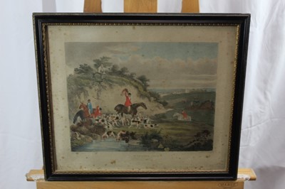 Lot 60 - After Dean Wolstenholme, set of four early 19th century hand coloured engravings - Hunting scenes, published by Ackermann's 1823, in glazed frames, 33cm x 40cm