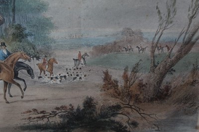 Lot 60 - After Dean Wolstenholme, set of four early 19th century hand coloured engravings - Hunting scenes, published by Ackermann's 1823, in glazed frames, 33cm x 40cm