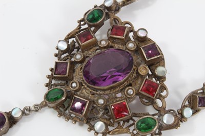 Lot 451 - Austro Hungarian Holbeinesque paste set necklace with a central pendant/brooch suspended from a matching detachable necklace