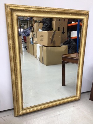 Lot 101 - Pair of reproduction burr walnut effect side tables together with a bevelled wall mirror in gilt and painted frame, side table H47, W49cm, mirror H94, W73cm