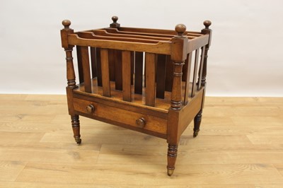 Lot 1430 - George III mahogany  canterbury standing on slender turned legs below single drawer