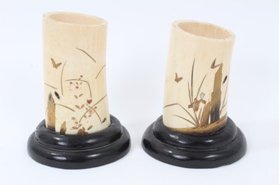 Lot 844 - Pair of Japanese ivory and shibyama tusk section vases