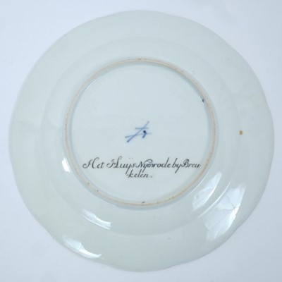 Lot 169 - A Meissen plate from the Stadhouder William V service, circa 1772-74, blue crossed swords and dot mark, the centre painted with a view of 'Het Huys Nyenrode by Breukelen', titled on the reverse in...