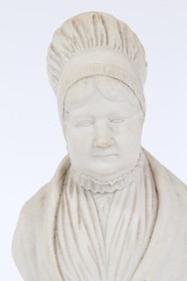 Lot 851 - Early Victorian bisque porcelain bust, signed 'Mary Rivers Sc, London, published as the act directs, May 18th, 1843, raised on socle base, raised on marble socle and square slate plinth, 19cm high