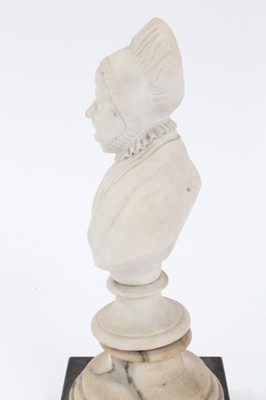 Lot 851 - Early Victorian bisque porcelain bust, signed 'Mary Rivers Sc, London, published as the act directs, May 18th, 1843, raised on socle base, raised on marble socle and square slate plinth, 19cm high